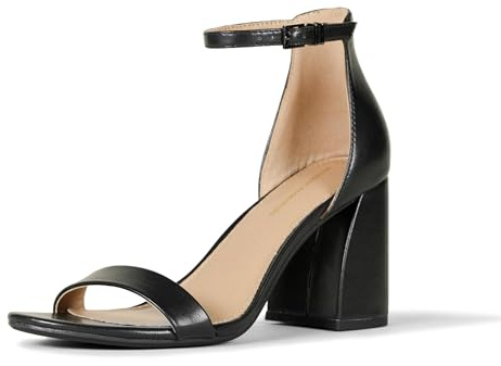 Amazon Essentials Sandalia de Tacón Ancho Mujer, Negro Cuero de Imitación, 43 EU