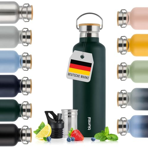 Blumtal Thermosflasche 1L - doppelwandige Trinkflasche Edelstahl 1L - Isolierflasche 1L BPA frei - Edelstahl Trinkflasche - Teeflasche - Trinkflasche Thermo 1L - Sportflasche 1000ml - Dark Green