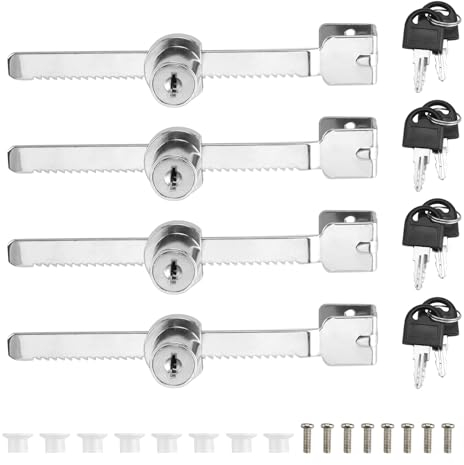 KLEHOPE Lot de 4 serrures de porte en verre - Sans trou - En alliage de zinc - Avec clé - Convient pour des épaisseurs de verre de 2 à 6 mm