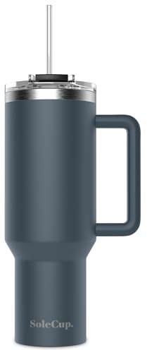 Sulkopp 135 ml resemugg med handtag, lock och två sugrör, drycker håller sig varma i 8 timmar, kall i 24 timmar, vakuumisolerad rostfritt stål tumlare ... (kol, 1 134 g)