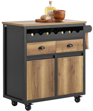 SoBuy Küchenwagen mit Arbeitsplatte Servierwagen mit Rollen Rollwagen Küche Kücheninsel Küchenschrank Für Küche, Wohnzimmer, Esszimmer, Outdoorküche Vintagebraun BHT ca. 89x87x40cm FKW122-SCH