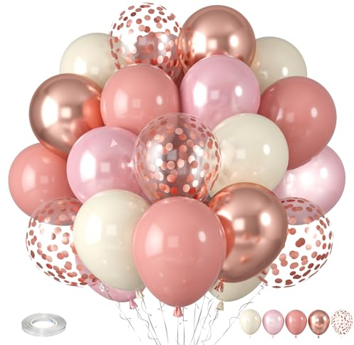 Dusty Pink Blush Balloons, Retro Boho Pink Balloons Cream White Balloon Pearl Light Rose and Metallic Rose Gold Confetti Balloon for Girls Baby Shower Woman Birthday Wedding Party Decorations