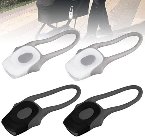 4 PCS Kinderwagen Licht Silikon LED, Wasserdichte Kinderwagenlicht Silikonleuchten Buggylicht für Außenbereich, Rucksack Licht Silikon Leuchte Lampe(Weiss,Schwarz)