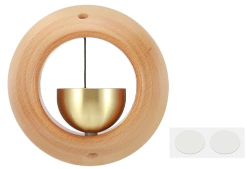 PATIKIL Sonnette de Commerçant, Carillon de Porte en Bois à Suspendre, Sonnette de Porte Magnétique, Clochettes, Sonnette en Métal avec Autocollant pour Ouverture de Porte, Beige, Rond