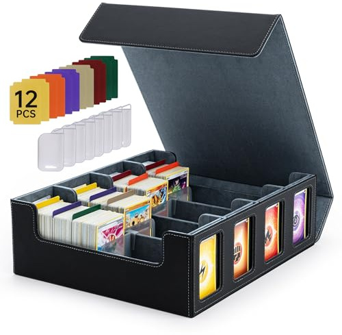 Mcbazel Card Deck Box for MTG & TCG, 3200 Pcs, Magnetic Storage Box with 4 Rows, 12 Multicolor Card Dividers & 8 Clips, PU Leather Deck Case