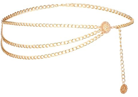 TIESOME Mehrschichtiger Taillenkettengürtel Damen, Verstellbare Waist Chain Taillenkette für Jeanskleider, Goldene Bauchkette, 96cm(Gold)