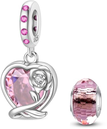 HappyStar Plata de Ley 925 Flor de Rosa Charm Tarot Colgante Abalorios Pulseras Compatible con Pandora Europeos Pulsera Mujer y Collares Regalo de San Valentín