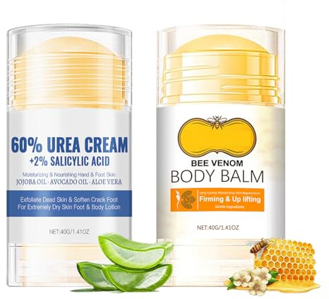 Anti-spricking fotkräm pinne, 2 stycken 60 % urea fotkräm och biprodukt krämpinne, 60 procent urea kräm och bi Venom Firming kräm för mycket torr hornhud (40 g (2-pack) Bee Venom)