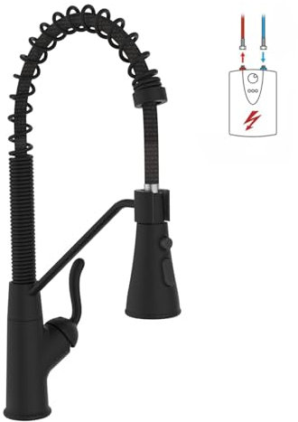 ZYNUHMO Robinet de cuisine basse pression, rotatif à 360°, avec 3 raccords, pour chaudière, robinet de cuisine à arc haut avec douchette 2 modes, cuivre, noir