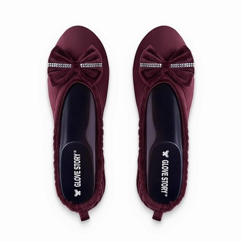 GLOVE STORY Pantofole Ballerina da Donna in Velluto per Interno con Suola Morbida in Pelle e Fiocco con Strass – Eleganti, Confortevoli, Fatte a Mano – Scarpe Morbide e Chic per la Casa