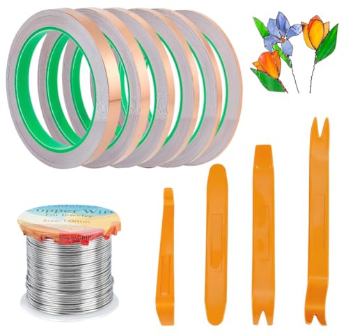 OLYCRAFT målat glas set innehåller 6 storlekar kopparfolier tejp 1 rulle lödtenn för målat glas 4 stycken plastskrapa för målat glas gör-det-själv hantverk heminredning papperskretsar