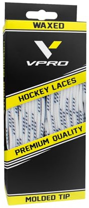 VPRO Waxed Hockey Skate Laces - Premium Quality with Molded Tip, Not Easy to Loosen (White, 108'')