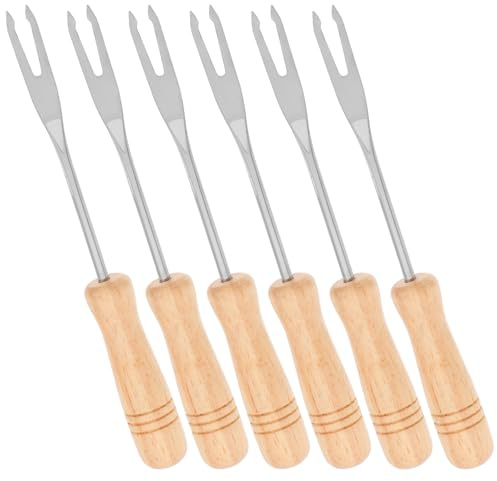 QUMIIRITY Tenedores para Fondue Mango de Madera, 6 Unidades, Multifuncionales para Chocolate, Queso, Fruta y Aperitivos, Utensilios Portátiles para Cocina y Barbacoas