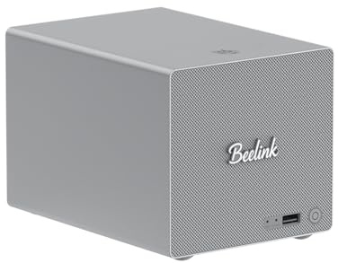 Beelink ME Pro Mini PC NAS, Intel N150, 16 GB LPDDR5, 1 TB SSD, 3 Ranuras M.2 SSD + 2 bahías para Discos Duros, máx 72TB, Dual LAN, BT 5.4, WiFi 6, Nube privada/Almacenamiento NAS