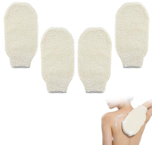 4 guanti da doccia in sisal esfoliante in sisal, guanti esfolianti naturali, per il corpo, per la doccia, per lo scrub per uomini, donne e bambini