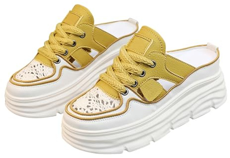 Tofflor dam, platå, sommarskor, eleganta, platta, chunky sneakers, halkfria tofflor, utomhus, promenadskor, slip-on sneakers, mode bekväma fritidsskor, damskor slip-on sneakers, GUL, 40 EU