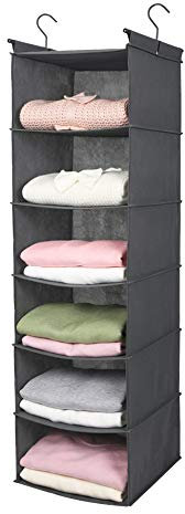 MAX Houser 6 Tier Shelf Hanging Closet Organizer, Closet Hanging Shelf with 2 Sturdy Hooks for Storage, Foldable (Grey)