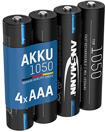 ANSMANN Akku AAA 1100mAh NiMH 1,2V - Micro AAA Batterien wiederaufladbar, hohe Kapazität ideal für hohen Strombedarf wie ferngesteuerte Fahrzeuge, Mikrofon, Elektronische Instrumente (4 Stück)