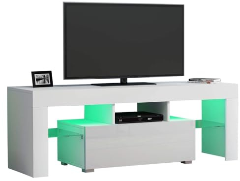 Panana Modern 130cm LED TV Stand Living Room Furniture TV Cabinets Compact Design (White)