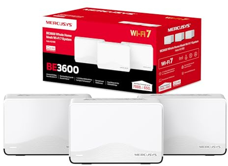 Mercusys TP-Link Halo H27BE Mesh Wi-Fi 7 BE3600Mbps Dual-Band, 2.5G Porta WAN/LAN, 2 Porte LAN Gigabit, Coperti fino a 650m2, 4K-QAM, MLO, Multi-RUs, VPN,Controllo da APP, 3pz