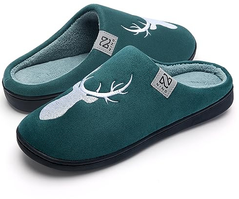 WateLves Chaussons Homme Pantoufle Femmes Hiver Court Peluche mémoire Mousse Chaud Coton Mixte Adulte (Vert Cerf, 44/45EU)