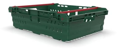 HomeHQ 30 Litre Bale Arm Crate, Nesting Ventilated Plastic Basket, Supermarket Vegetable & Fruit Display (600x400x170mm) (GREEN)