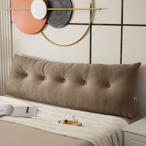 GeRRiT Cuscino per Schienale da Letto, Cuscino a Cuneo per Testiera in Dimensioni Twin/King/Queen per Seduta sul Letto con Tasca Laterale, Cuscino Lungo di Supporto Dorsale (Marrone, 150x40x12 cm)