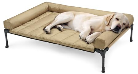 Veehoo Cooling Elevated Dog Bed Add Removable Waterproof Bolster Cushion Mat, Raised Pet Cot with Breathable Teslin Mesh, No-Slip Feet, Dog Couch Bed for Indoor Outdoor, 42x30inches, Beige, CWC2331B