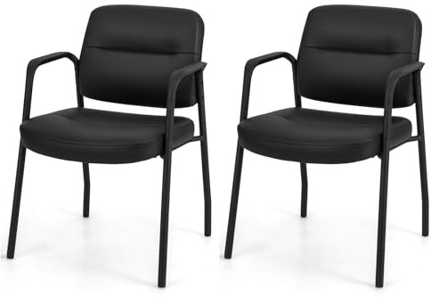 CASART Reception Chairs Set of 2/4, Faux Leather Conference Chairs Executive Office Chairs with Backrest, Armrests & Metal Legs, Heavy Duty Guest Chairs for Waiting Room Meeting Room Office (1)
