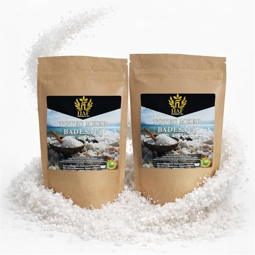 HAF – Premium Totes Meer Badesalz aus Jordanien (2 x 1 kg Beutel) – Naturreines Meersalz grob für Wellness & Stressabbau – Mineralsalz zum Baden & zur Körperpflege bei Neurodermitis