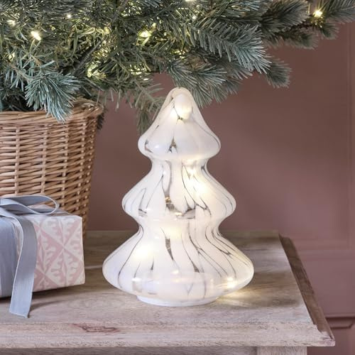 Lights4fun LED julgran glas, mini gran, varm vit, batteri, julgran, glas, juldekoration vit