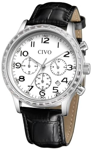 CIVO Chronograph Herren Uhr Lederarmband: Vintage Wasserdicht Quarzuhr Elegante - Schwarz Analog Armbanduhr für Herren mit Kalender