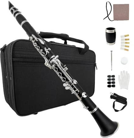 Vetimobato Advance C key Clarinet Ebonite wood Clarinet Nickel Plated Keys with 2 Barrels High-grade Case Screwdriver Cork Grease Mouthpiece Reed and Cap Soft Cleaning Cloth (C Key Black)