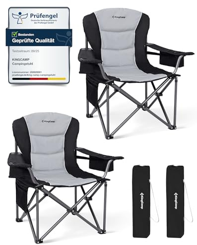 KingCamp Oversized Camping Chair Heavy Duty 450 LBS Folding Chair with Adjustable Lumbar Support & Built-in Cooler Bag, Fully Padded Ergonomic Camp Chairs for Adults Outdoor, Beach, Garden