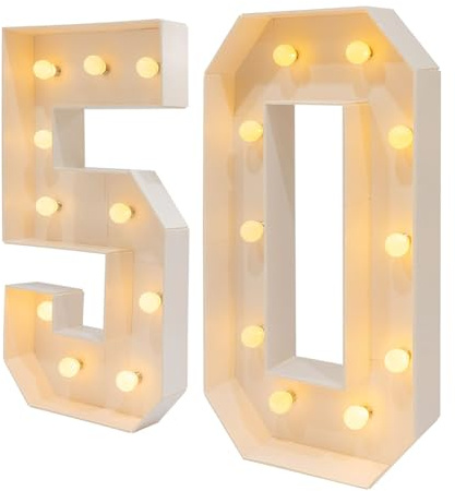 RjcdOPL Numeri Luminosi LED 2000-3000K Altezza 100cm, Decorazione per Compleanno 30/40/50, Numeri Luminosi Giganti per Compleanno, Matrimonio, Festa (50)