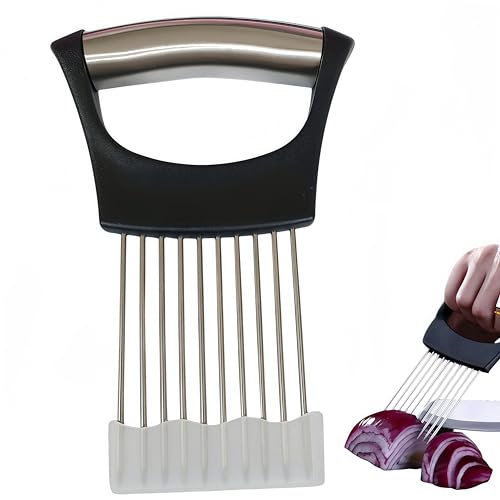 Porta rebanadas de cebolla de acero inoxidable, aguja para cebolla, rebanadora de limón, herramienta auxiliar, asistente para cortar alimentos, cortador de verduras, para rebanar carne, cebolla,
