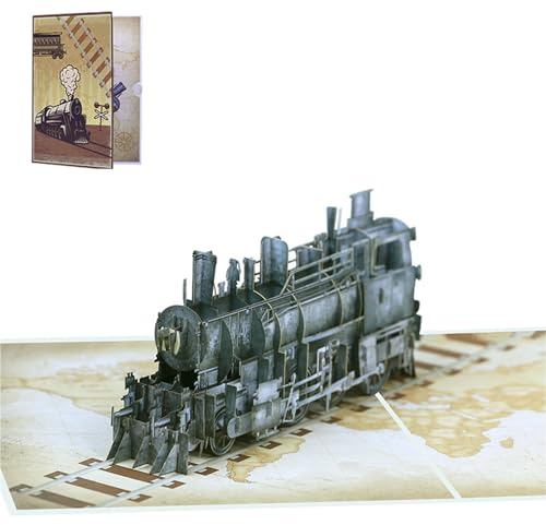Carte de vœux 3D créative en forme de train pop-up pour la fête des pères avec enveloppe, carte d'anniversaire pliable pour papa
