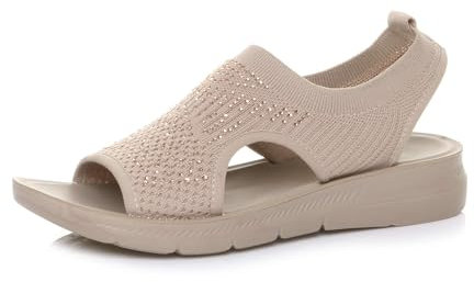 AJVANI Womens Ladies Low Wedge Heel Diamante Comfort Slingback Sandals Size 8 41 Rose Gold