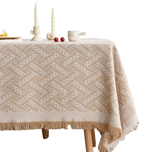 widenlise Rectangular Tablecloth, 51x71(130x180CM) Table Cover, Polyester & Cotton Durable Tablecloths, Dust-Proof & Washable Table Cloth for Kitchen, Dining, Outdoor Events (Khaki)