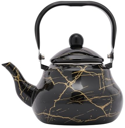 Tetera esmaltada de 2 litros, hervidor de té vintage, hervidor de agua negro, en forma de pera, tetera de café, adecuada para camping, hervidor de agua esmaltado con manta y asa, para hornos de