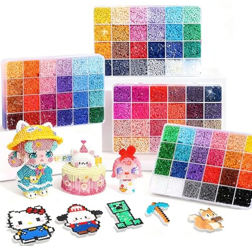 WIKINK Fuse Beads Kit, 42000 pcs Iron Beads Set for Kids, 120 Colors Tiny 2.6mm Beads, Send Black White Beans 6000, Built-in Iron with 2 Storage Box, for DIY Craft Creatives Gift, Girls & Boys Age 7+