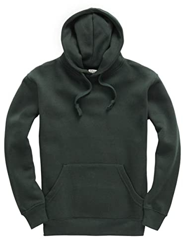Mellor Design Plain Pullover Hoodie Hooded Top Unisex Mens Ladies Hooded Sweatshirts Bottle Green, M