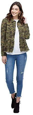 Mud Pie womens Green Camo Cotton Denim Peplum Jacket, Green, Large US