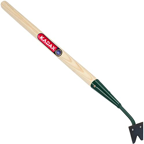 KADAX Extractor de malas hierbas de 55 cm, extractor de malas hierbas de metal, picadora para eliminar eficazmente las malas hierbas, deshierbe con mango largo de madera, cómodo Weeder con dos