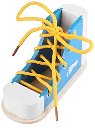 NUOBESTY Shoe Tie Practice for Kids Learn to Tie Shoes Tying Practice Board Lacing Toy Wooden Shoelaces Knot Tying Kit Teaching Preschool Learning Toys, Blue