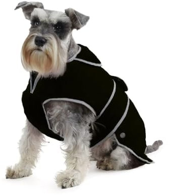 Ancol Muddy Paws All Weather Stormguard Dog Puppy Coat Black - Waterproof Pet Jacket with Fleece Lining and Chest Protector - Elasticated Neck and Leg Straps - 50 cm Length up to 79 cm Girth - Large