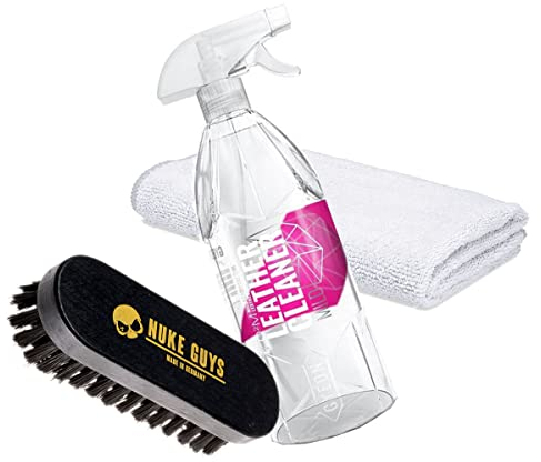 detailmate Set per la pulizia e la cura di pelle, imbottiture e tessuti | GYEON Q²M Leather Cleaner Mild 1L + spazzola Nuke Guys S + panno in microfibra