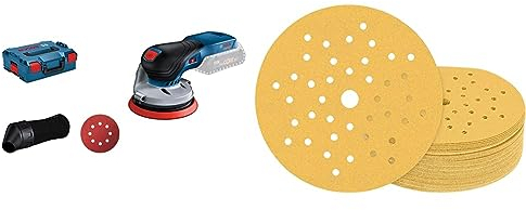 Bosch Professional 0601372200 Ponceuse excentrique sans Fil GEX 18V-125, Bleu + 50x Feuilles abrasives Expert C470 à 8 trous (pour Bois dur, Peinture sur bois, Ø 125 mm, Grain 80, Accessoires)