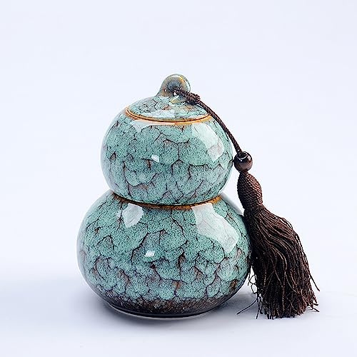 LingXuanGe Tebur, kalebassformad design, tebehållare, kinesisk te-burk, lös teförvaring med lock, lufttät, te-låda, tebehållare för löst te, kaffebehållare (färg: Grön)