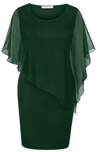 SeSe Code Party Dresses for Women 2026, Summer Wedding Guest Mesh Cape Overlay Bodycon Knee Length Cocktail Formal Pencil Dress L